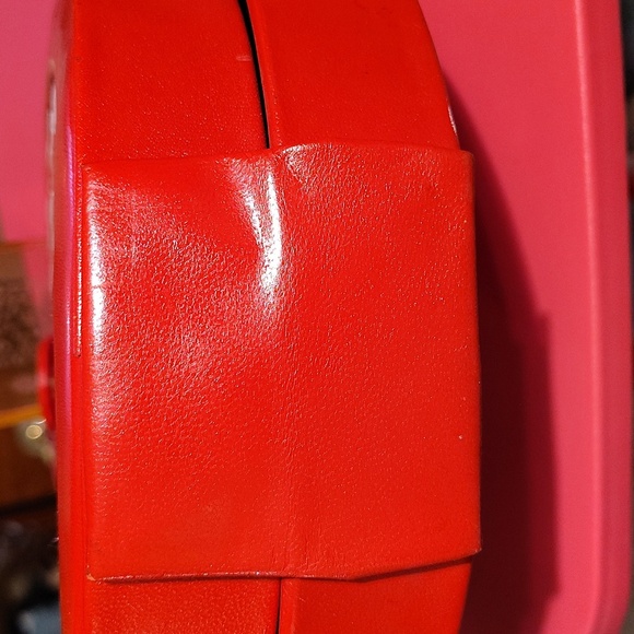 Vtg Gino Red Woven Round Leather Crossbody Bag - Picture 8 of 9